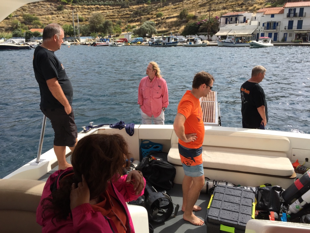 Production team working on location in Greece